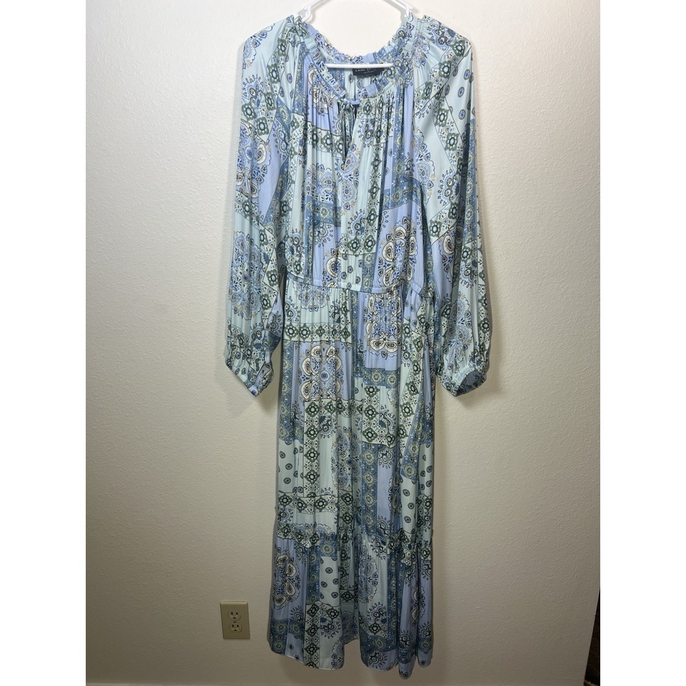 Lane Bryant Paisley Floral Maxi Dress Blue Pockets Sz 16 Boho Patchwork Peasant